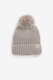 Neutral Knitted Rib Pom Hat (3mths-10yrs) - Image 1 of 2