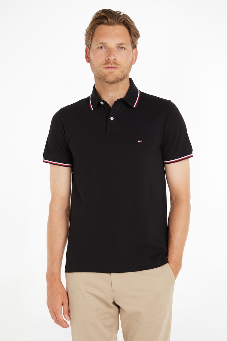 Tommy Hilfiger Black Tipped Slim Polo Shirt - Image 1 of 3