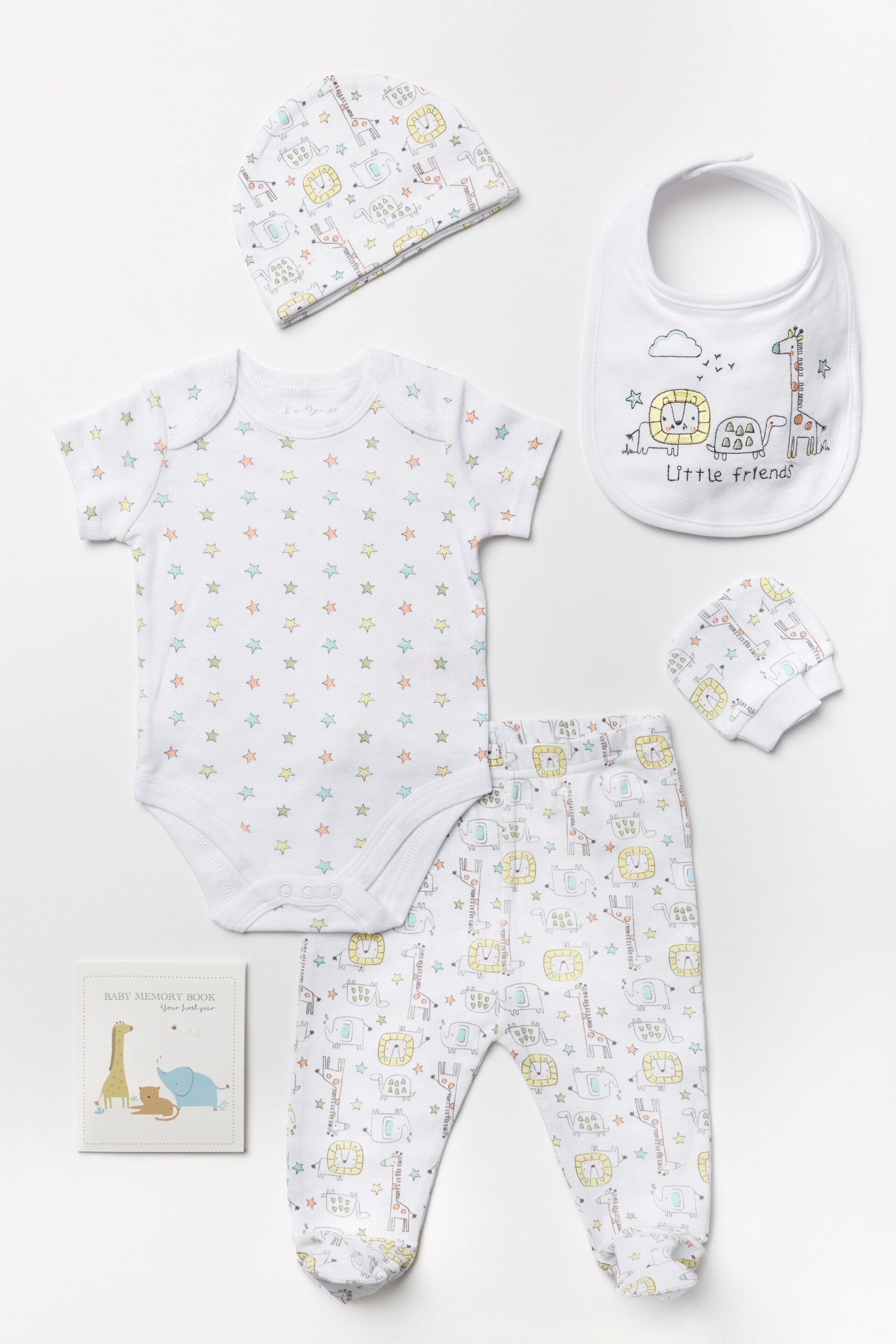 Rock-A-Bye Baby Boutique Animal Print Cotton 6 Piece White Gift Set - Image 1 of 6