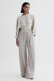 Reiss Neutral Imogen Petite Wide Leg Elasticated Waist Trousers - Image 3 of 6