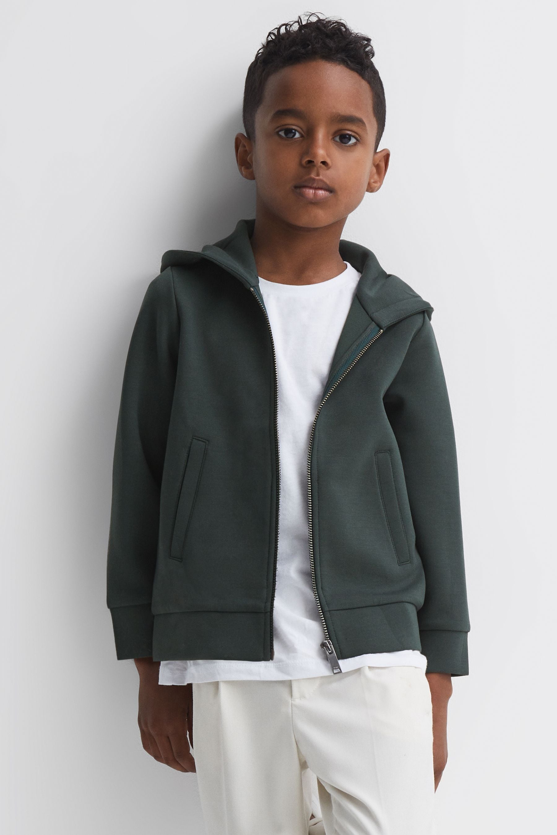 Buy Reiss Forest Green Harrison Junior Zip Through Hoodie from the