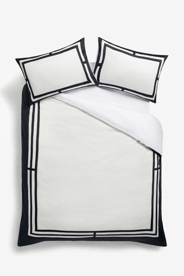 Black/White Luxe Border 200TC 100% Cotton Sateen Duvet Cover and Pillowcase Set