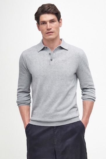 Barbour® Grey Bassington Knitted Long Sleeve Polo Shirt