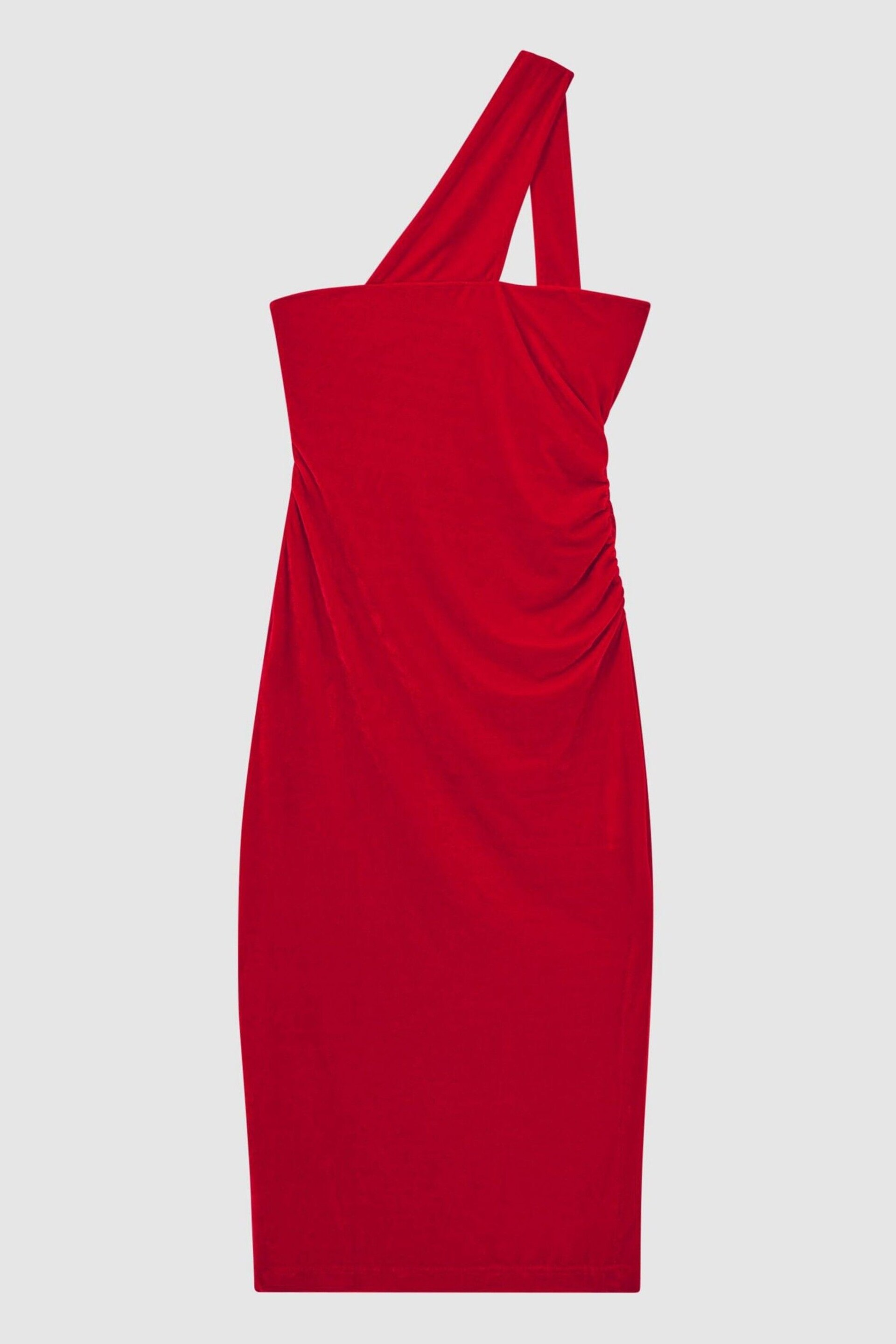 Reiss Red Abbey Velvet One-Shoulder Midi Dress - Image 2 of 4