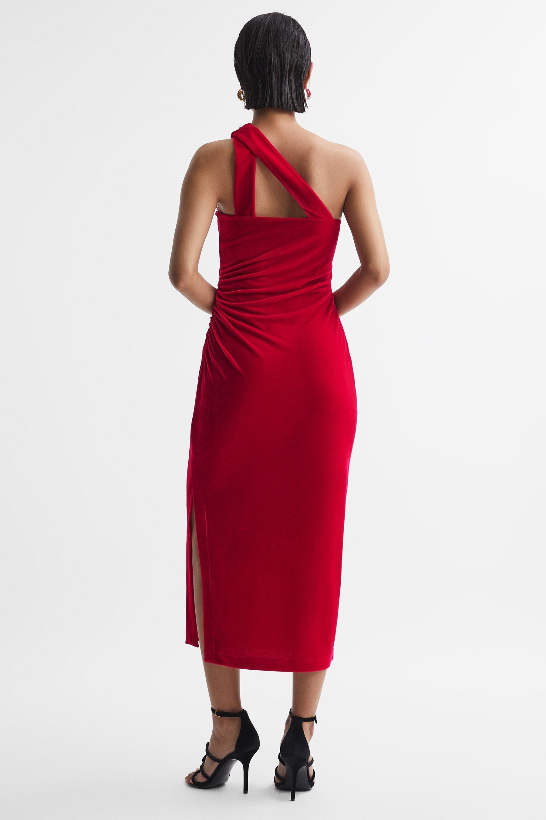 Buy Reiss Red Abbey Velvet One Shoulder Midi Dress from the Next UK online shop