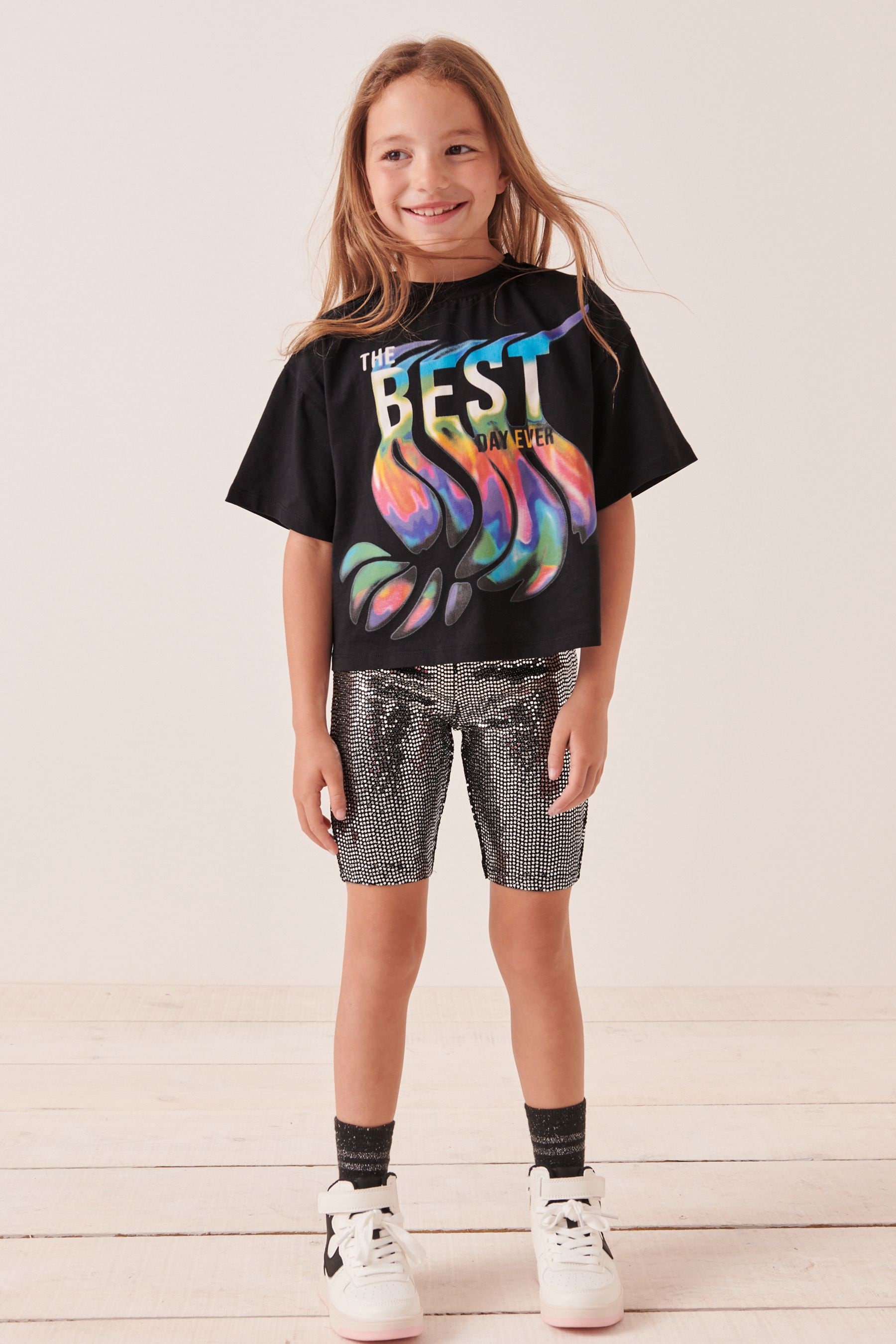 Black sparkly cycling shorts top