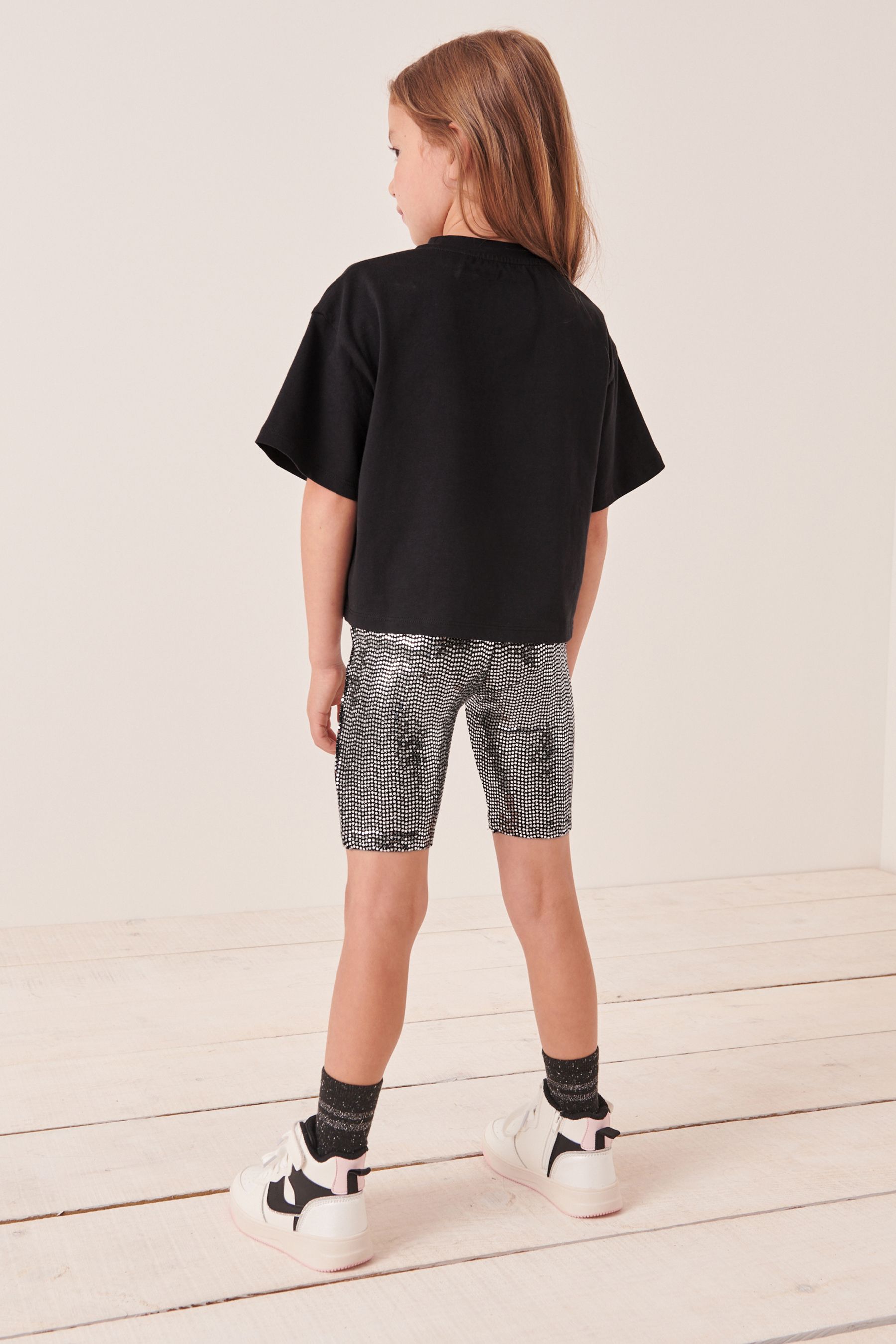 Buy Black Rainbow Graphic T Shirt And Sequin Cycling Shorts 3 16yrs from Next Austria