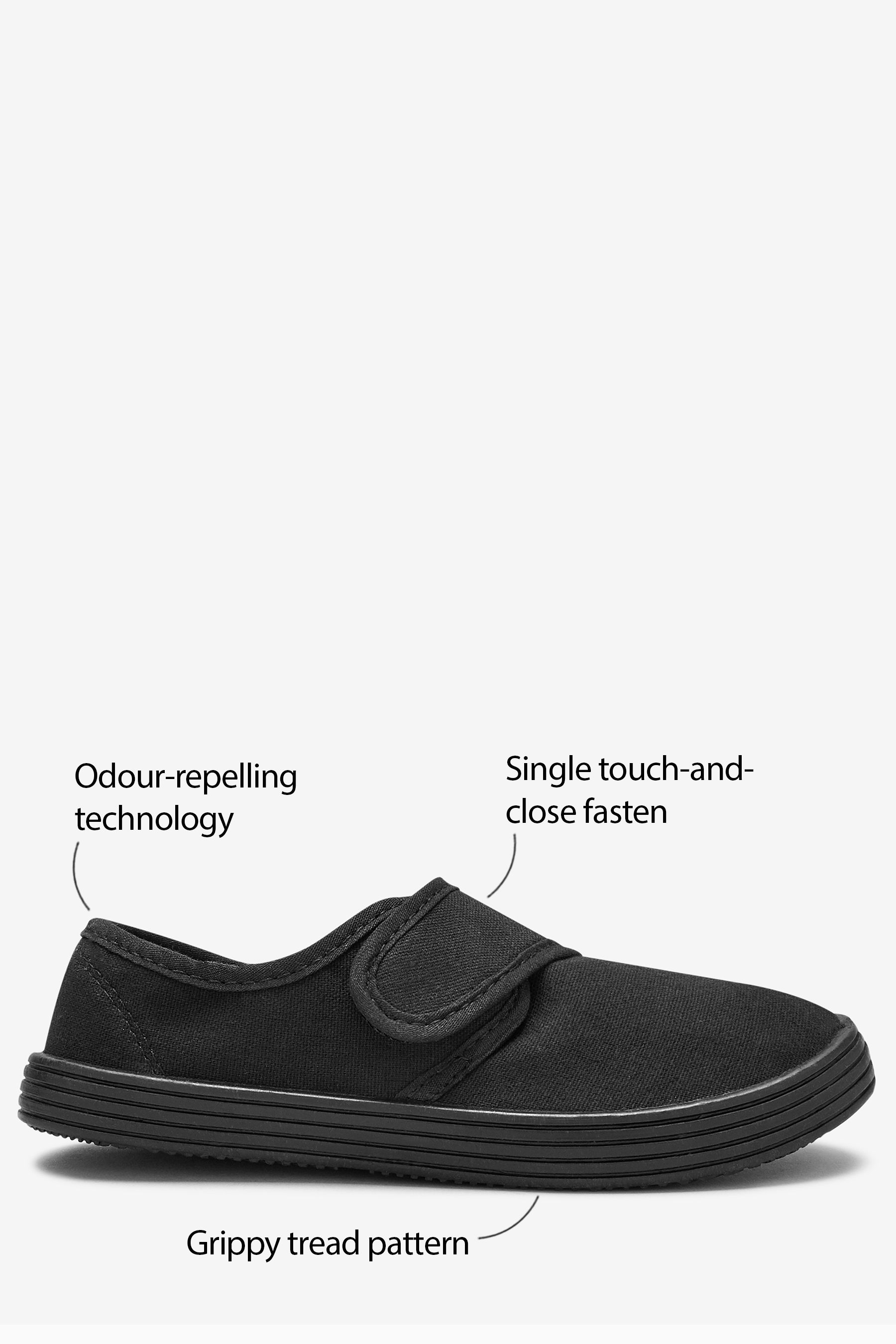 Black Standard Fit F Plimsolls School Shoes