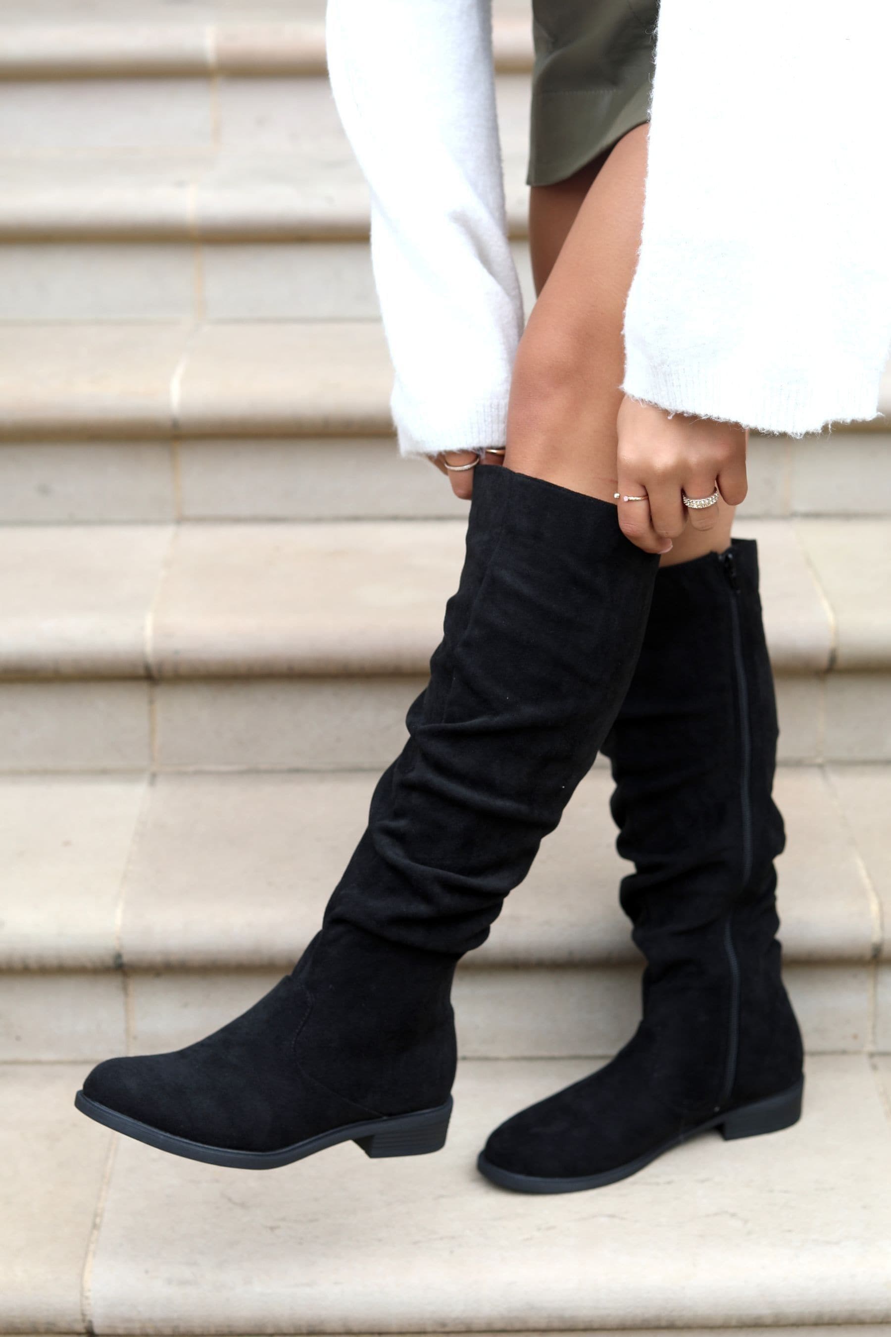 Faux suede flat boots hotsell