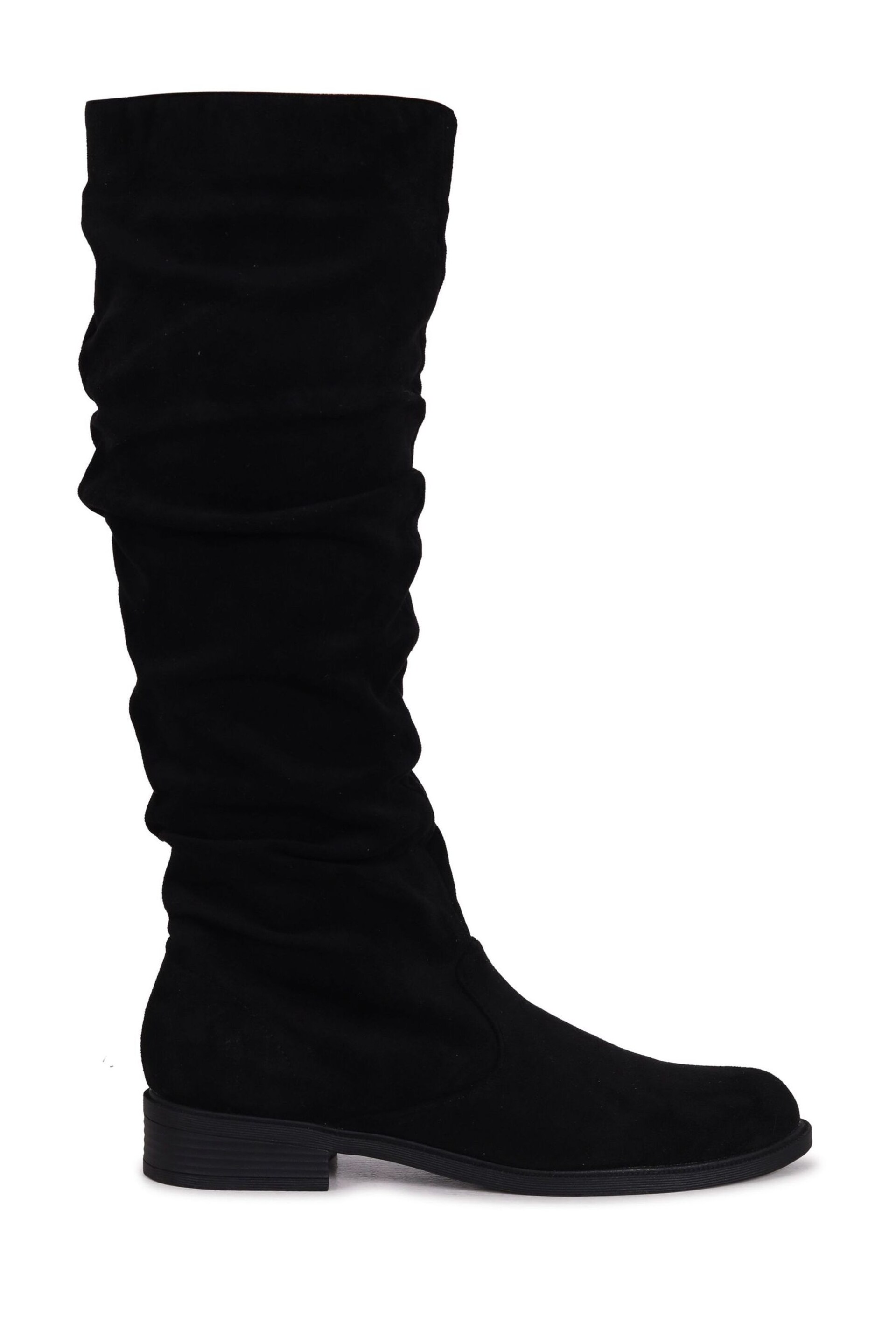 Linzi Black Ciara Faux Suede Flat Ruched Boots - Image 2 of 4