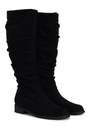 Linzi Black Ciara Faux Suede Flat Ruched Boots - Image 3 of 4