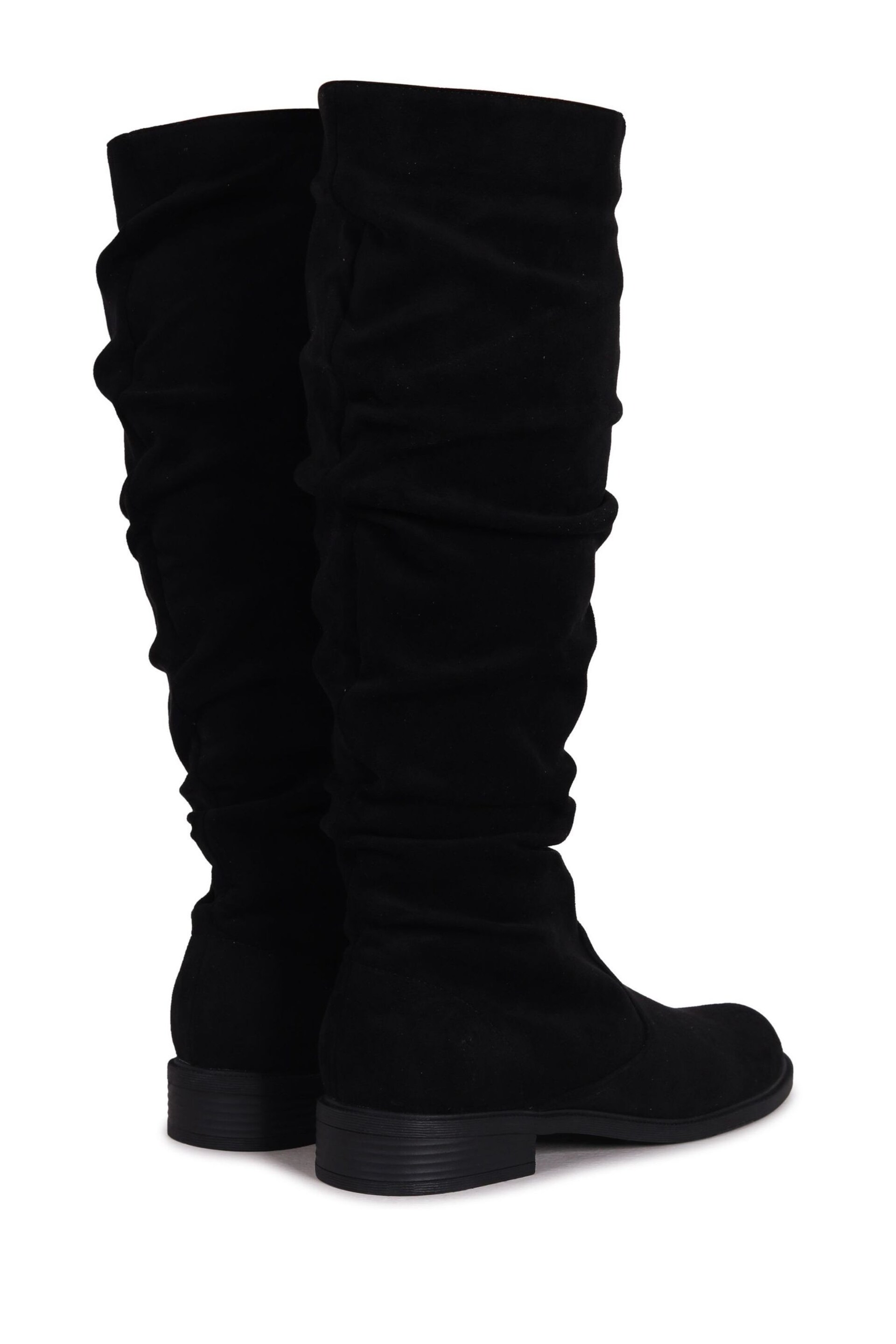 Linzi Black Ciara Faux Suede Flat Ruched Boots - Image 4 of 4