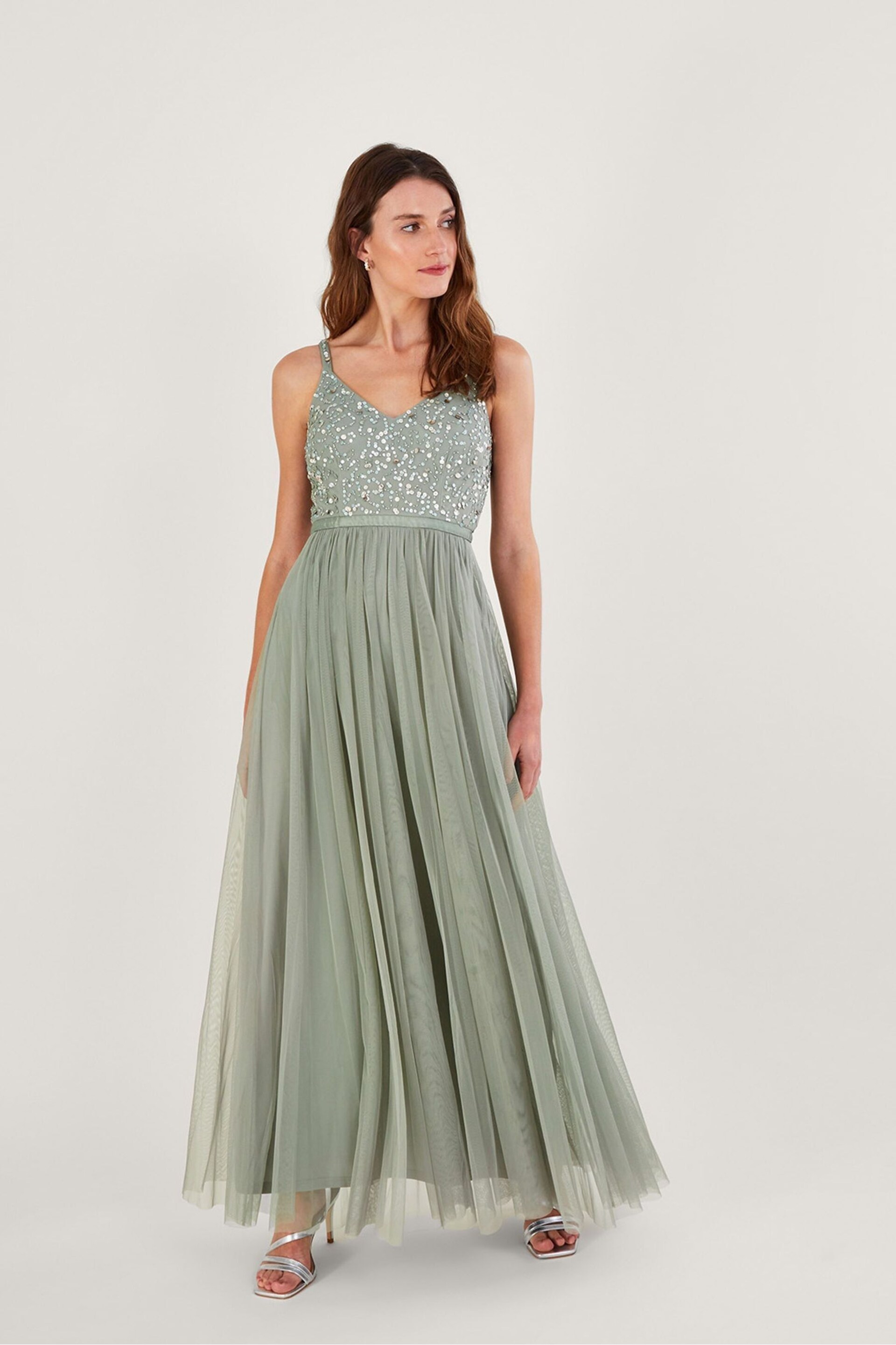 Monsoon Green Autumn Sustainable Embellished Maxi Dress - Image 1 of 4