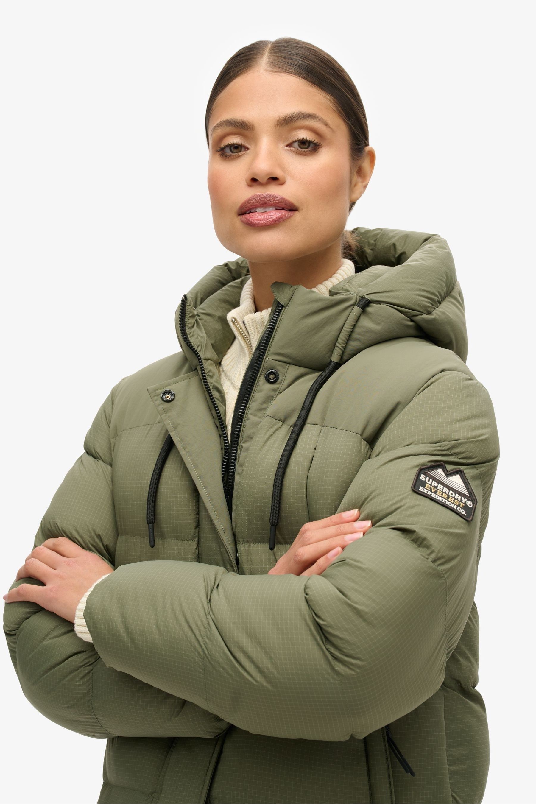 Buy Superdry Dusty Olive Green Grid Ripstop Longline Puffer Jacket from the Next UK online shop