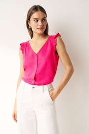 Pink Linen Blend Ruffle Sleeve Top - Image 1 of 6