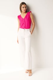Pink Linen Blend Ruffle Sleeve Top - Image 2 of 6
