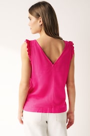 Pink Linen Blend Ruffle Sleeve Top - Image 3 of 6