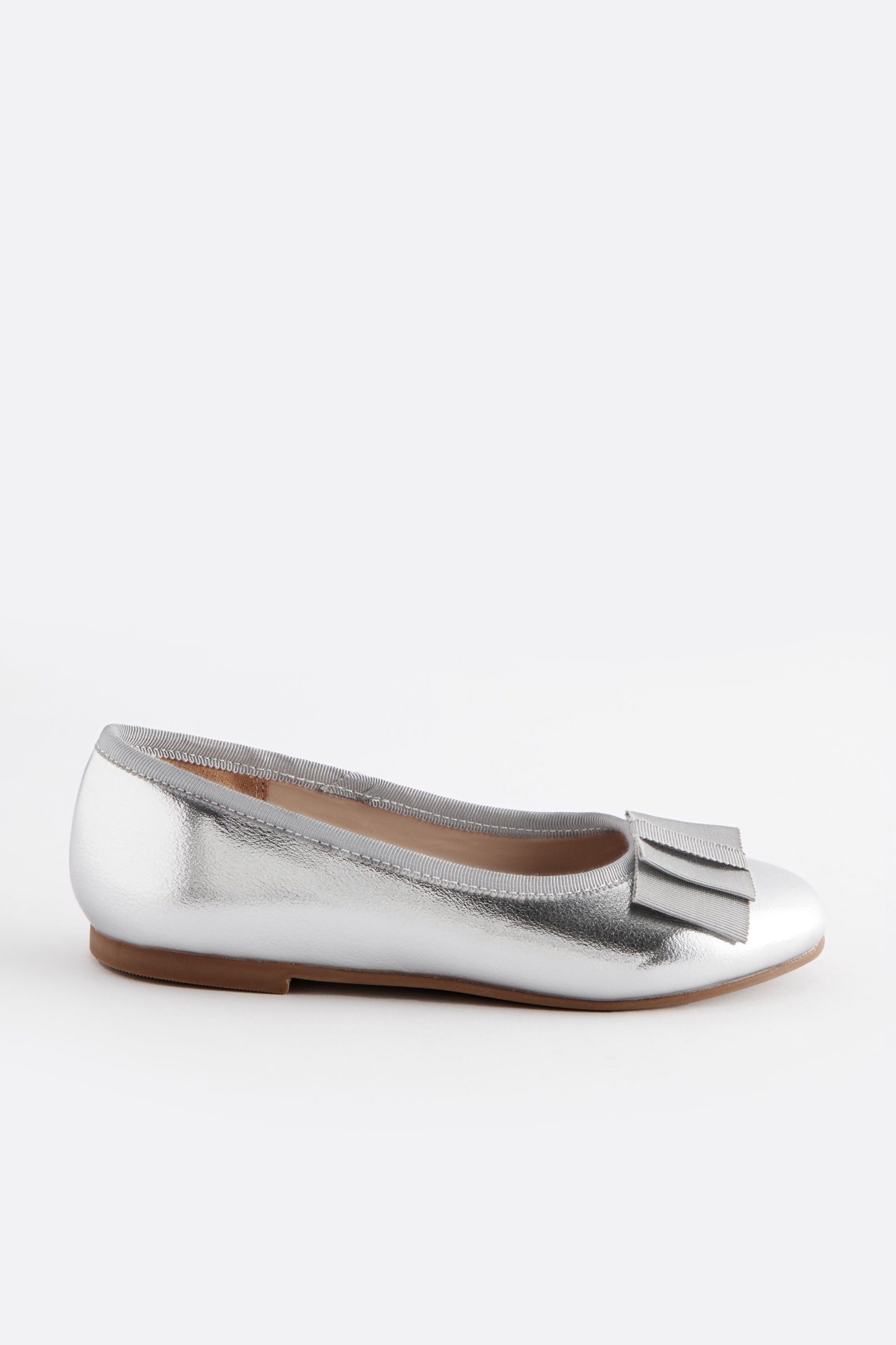 Silver Metallic Bow Occasion Ballerinas Shoes - Image 2 of 5