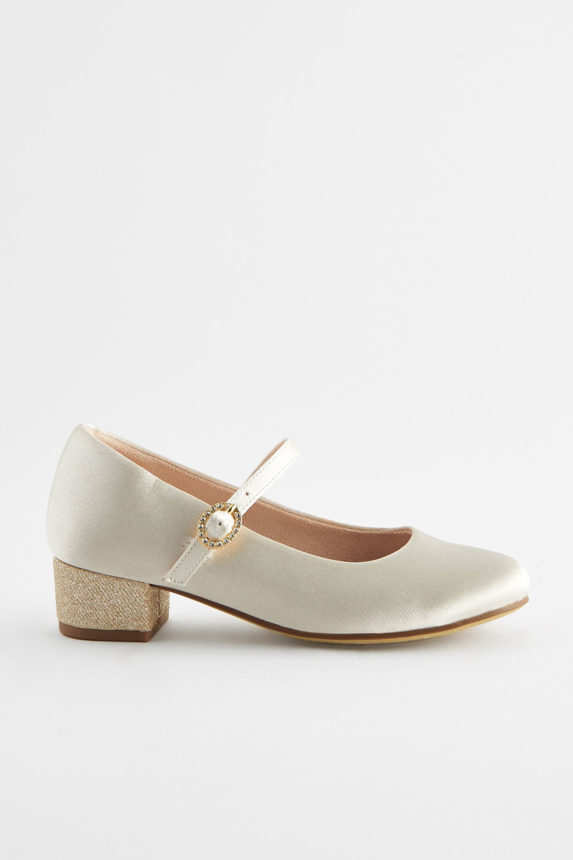 Ivory Satin Stain Resistant Standard Fit (F) Mary Jane Bridesmaid Heel Shoes - Image 3 of 6