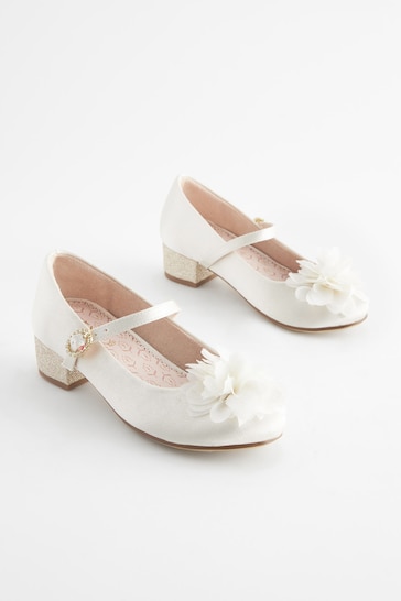 Ivory Satin Stain Resistant Corsage Flower Bridesmaid Heel Shoes