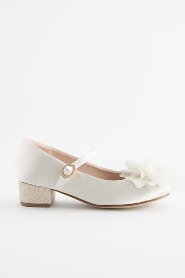 Ivory Satin Stain Resistant Corsage Flower Bridesmaid Heel Shoes
