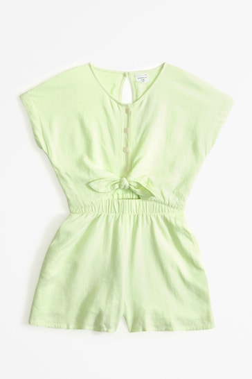 Abercrombie & Fitch Green Tie Front Short Sleeve Linen Playsuit
