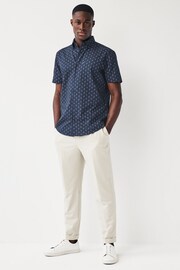 Navy Blue Flamingo Easy Iron Button Down Short Sleeve Oxford Shirt - Image 2 of 5