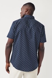 Navy Blue Flamingo Easy Iron Button Down Short Sleeve Oxford Shirt - Image 3 of 5