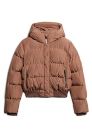 Superdry Nutmeg Spice Brown Hooded Sports Puffer Bomber Jacket - Image 3 of 6