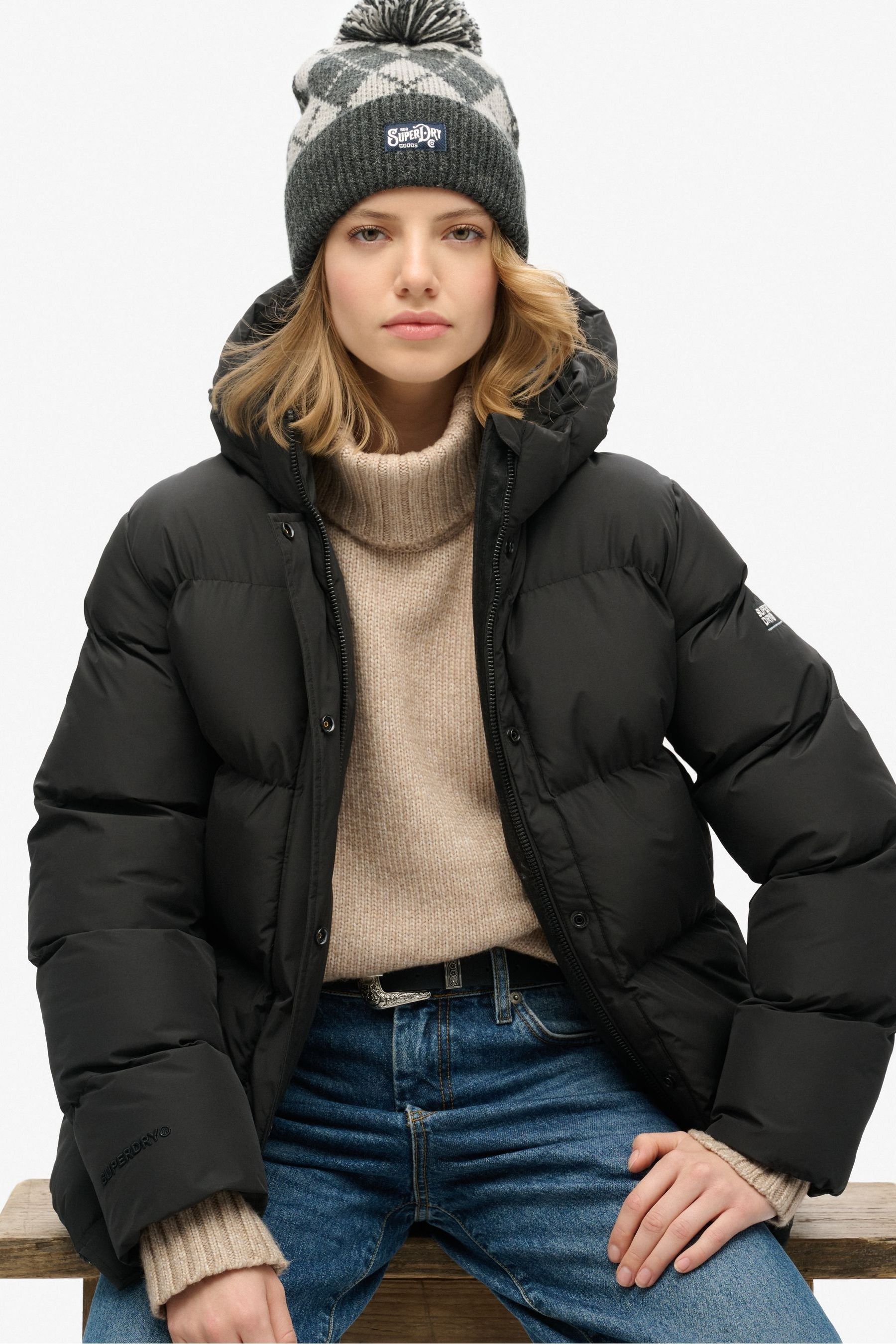 Buy Superdry Black Hooded 5 Baffle Sports Puffer Jacket from the Next UK online shop