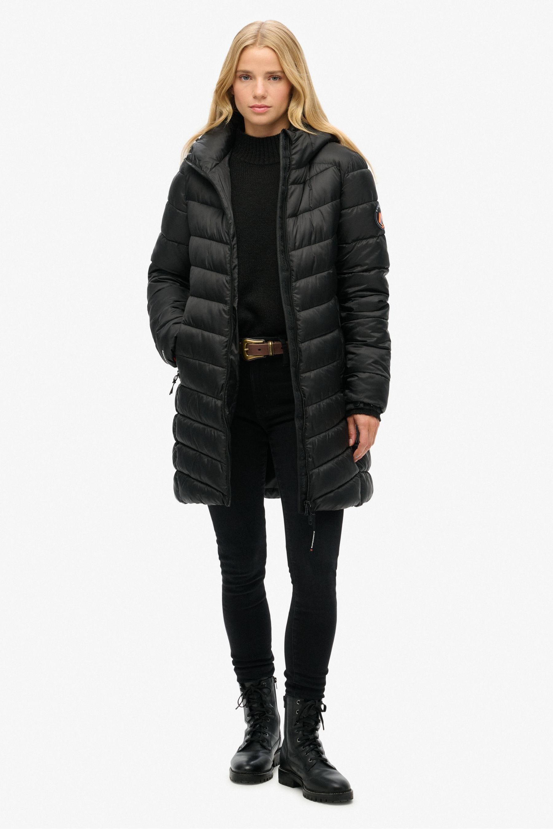 Superdry black funnel neck puffer jacket deals
