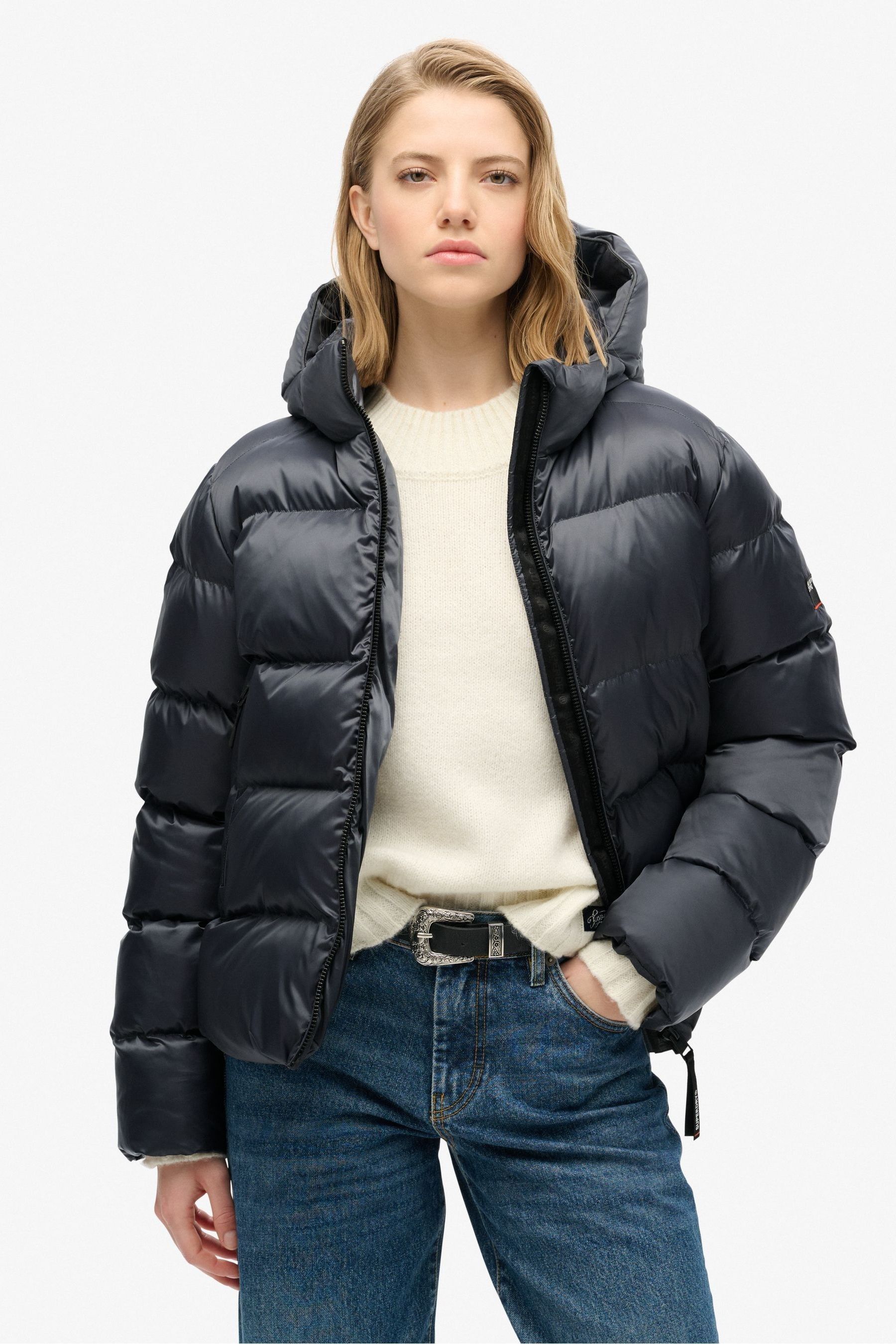 Buy Superdry Ebony Sheen Hooded Luxe Sports Puffer Jacket from Next United Arab Emirates