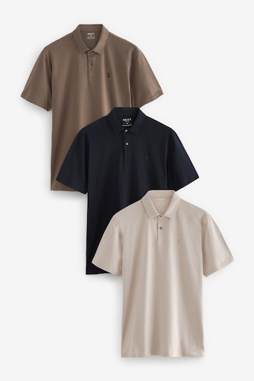 Black/Neutrals Jersey Interlock Polo Shirts 3 Pack