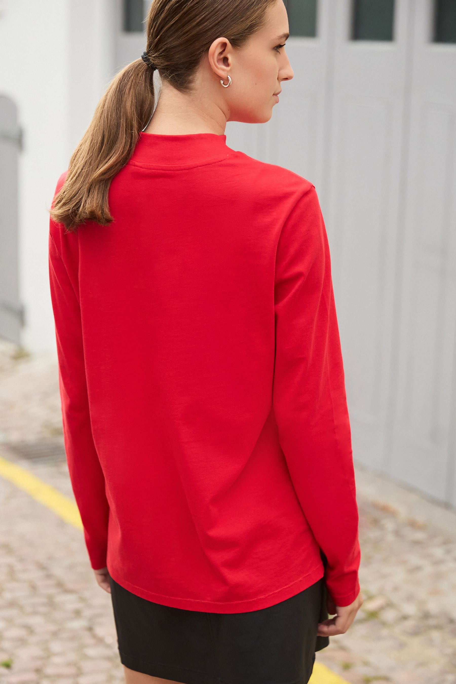 Red high neck top deals