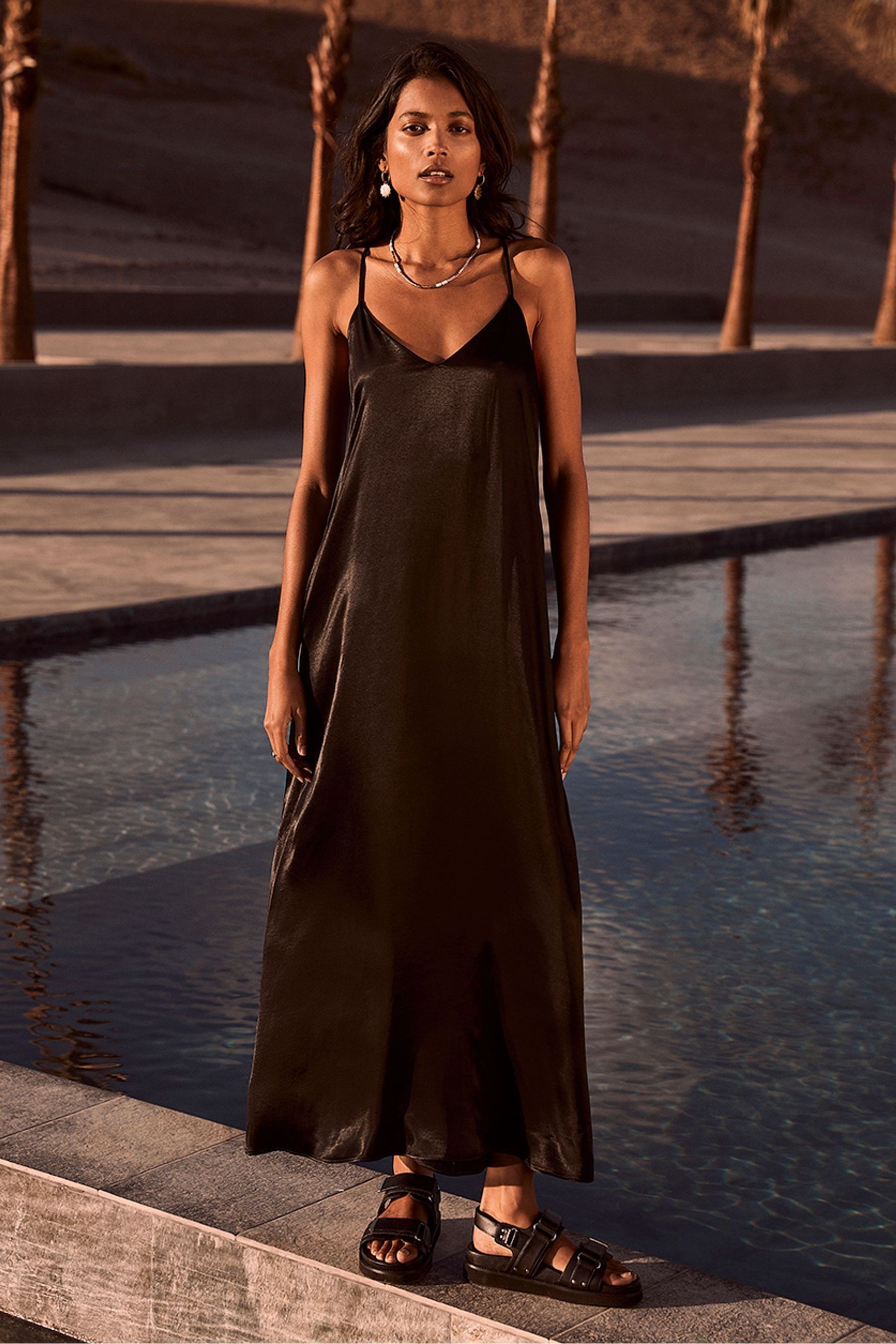 Buy Mint Velvet Satin Trapeze Maxi Black Dress from Next Luxembourg