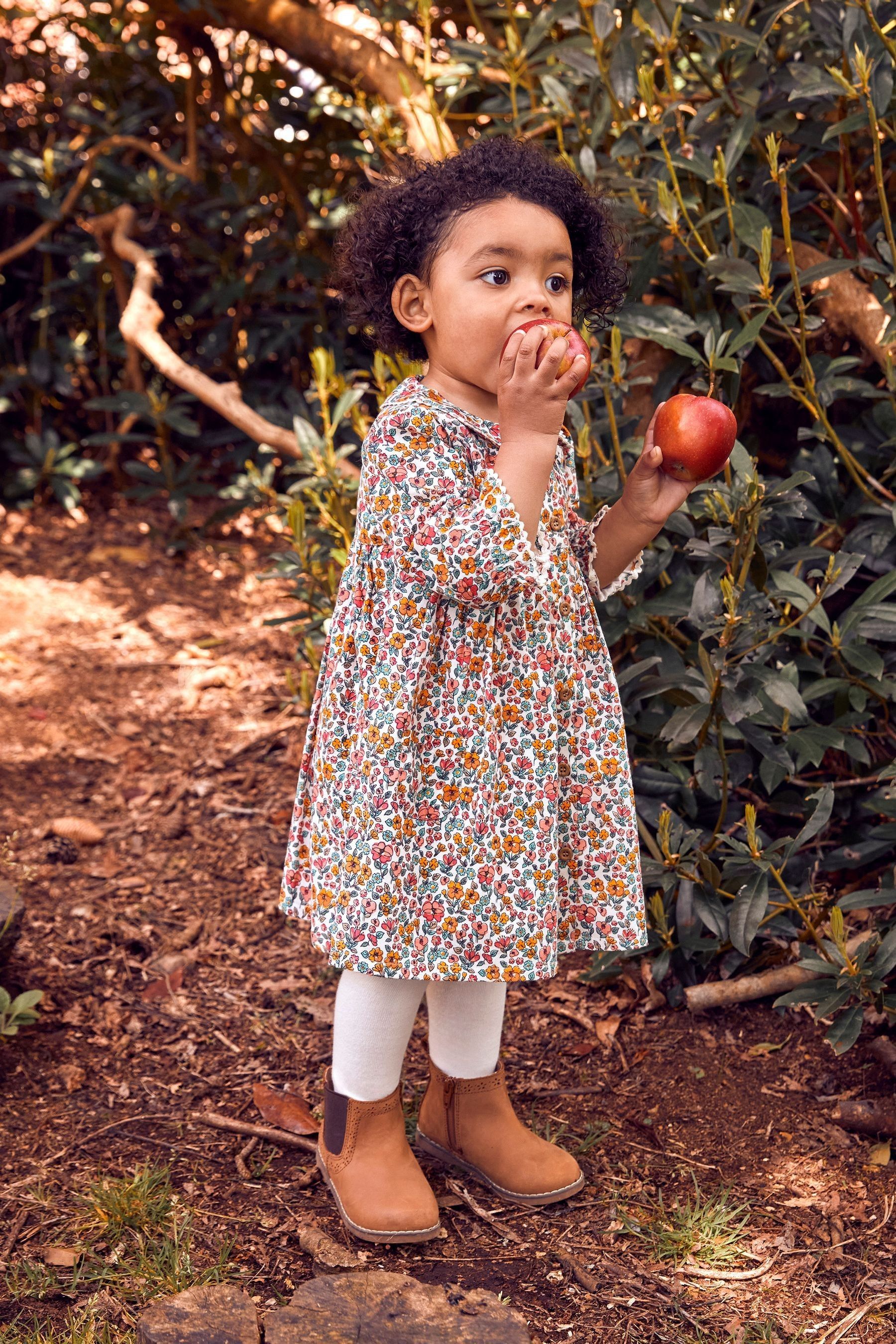 JoJo Maman B b Yellow Autumn Floral Girls Classic Cord Shirt Dress