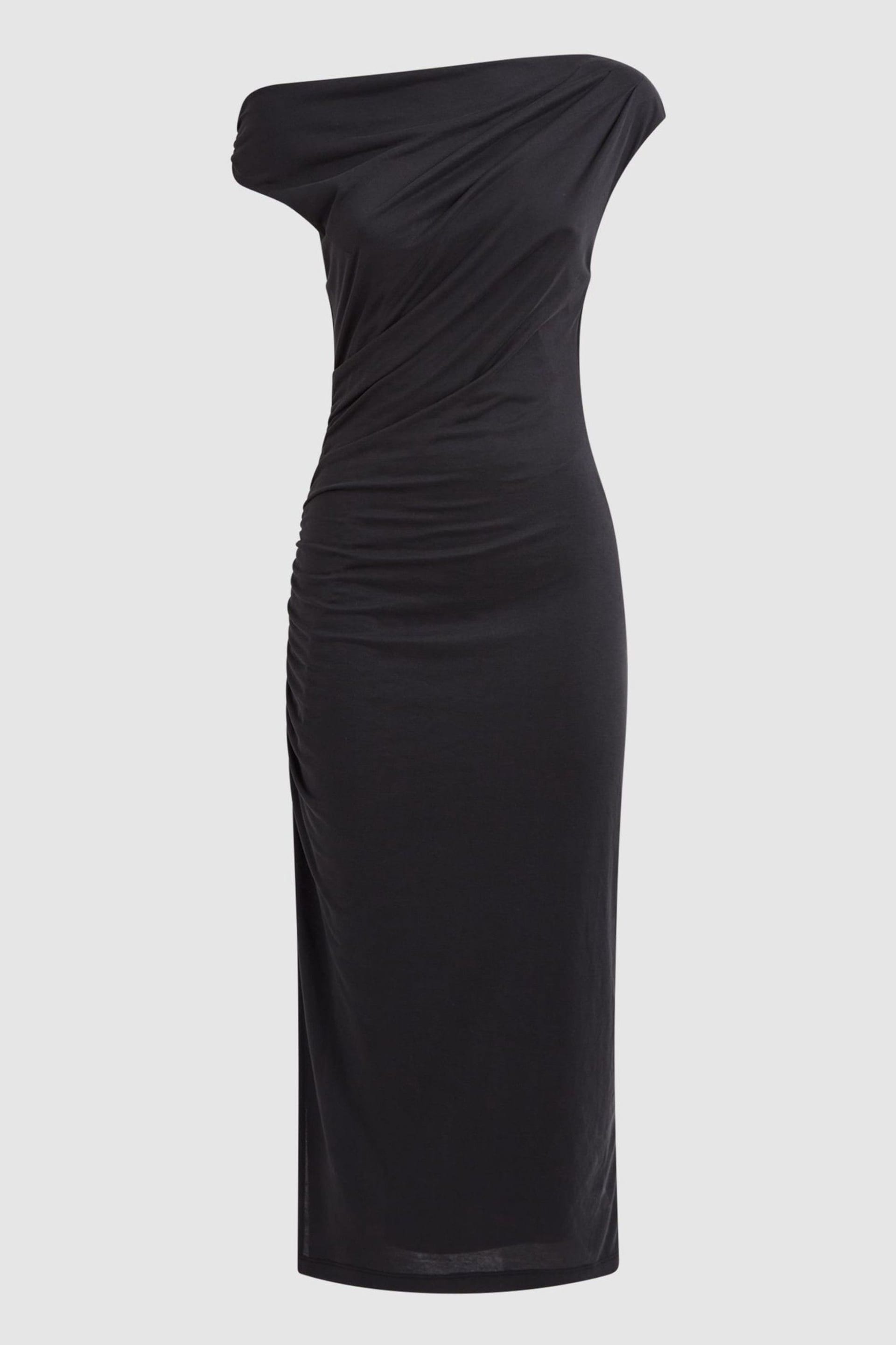 Reiss Charcoal Fern Bodycon Ruched Midi Dress - Image 2 of 4
