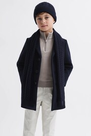 Reiss Navy Heath Junior Knitted Scarf and Beanie Hat Set - Image 2 of 5