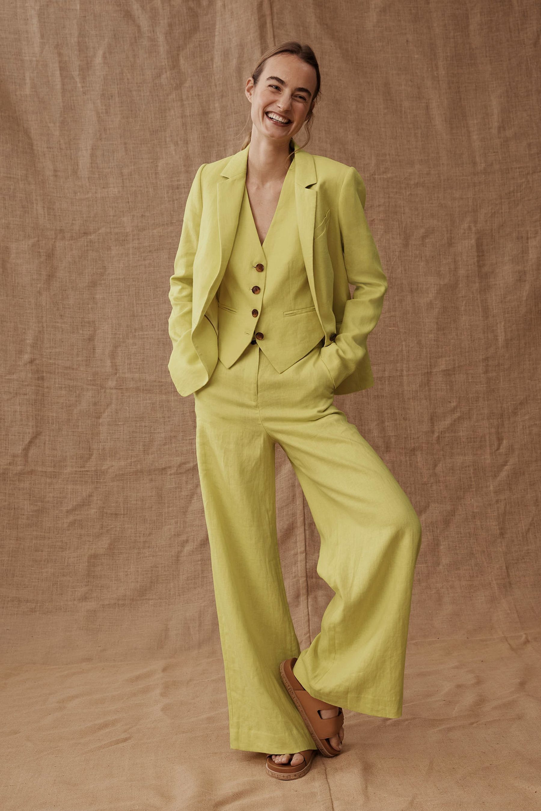 Yellow linen blazer shop