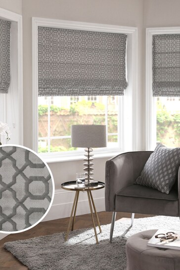 Silver Grey Ready Made Woven Geometric Roman Blind