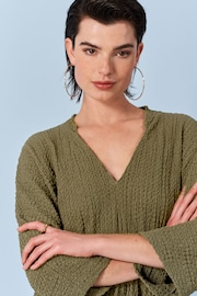 Khaki Green Long Sleeve Textured Tunic - Image 4 of 7