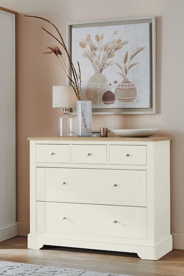 Chalk White Hampton Painted Oak Collection 5 Drawer Vanity Chest Of Drawers