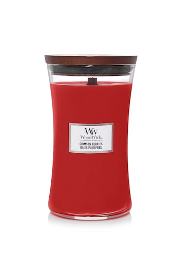 Woodwick Red Large Hourglass Scented Candle with Crackle Wick Berries