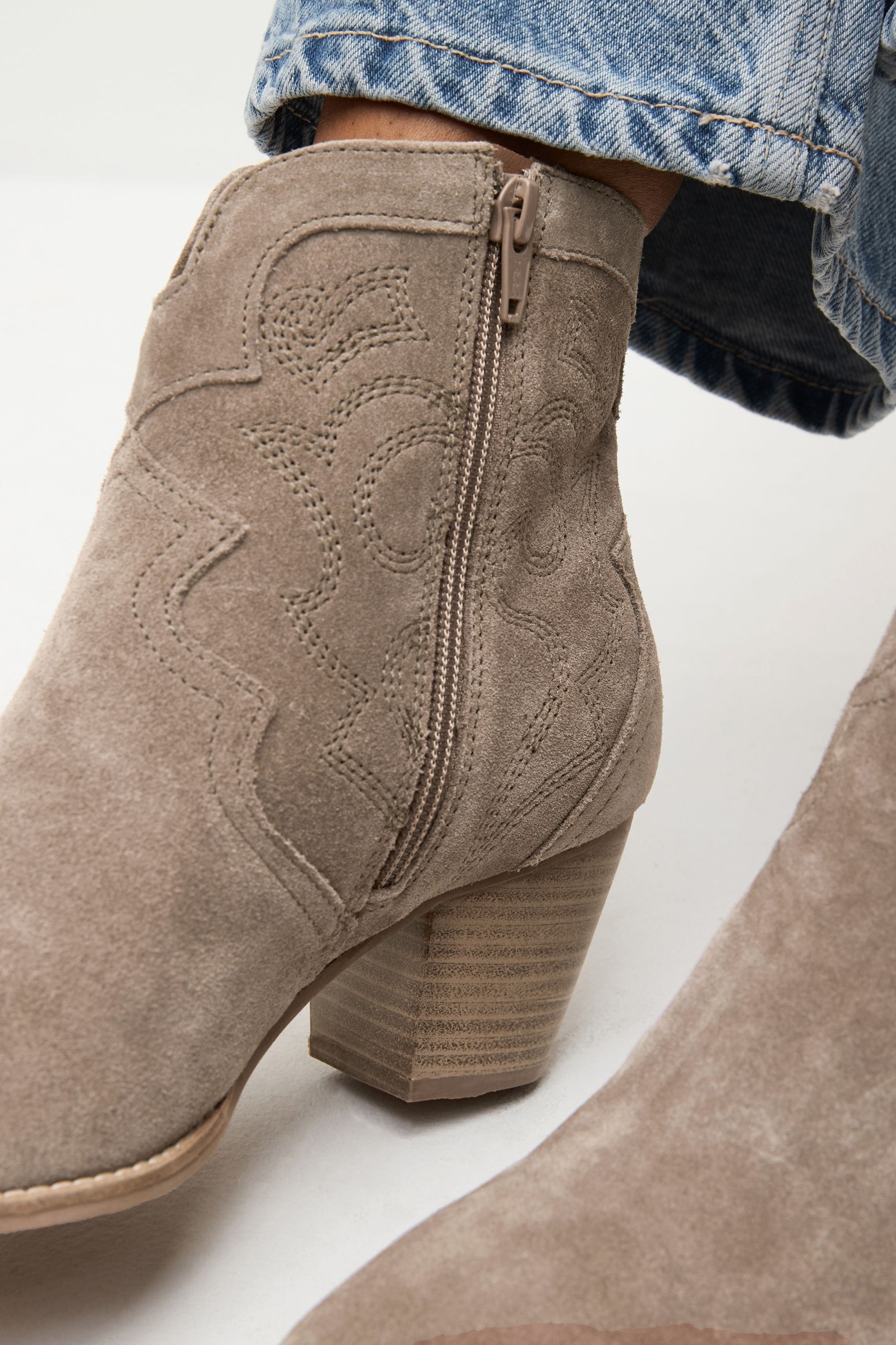 Buy Mink Brown Standard Wide Fit Forever Comfort Stitched Detail Ankle Western Cowboy Boots from the Next UK online shop