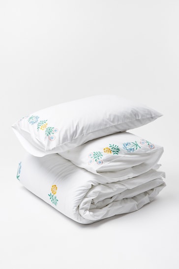 Oliver Bonas White Scattered Embroidered Flower White King Bed Linen