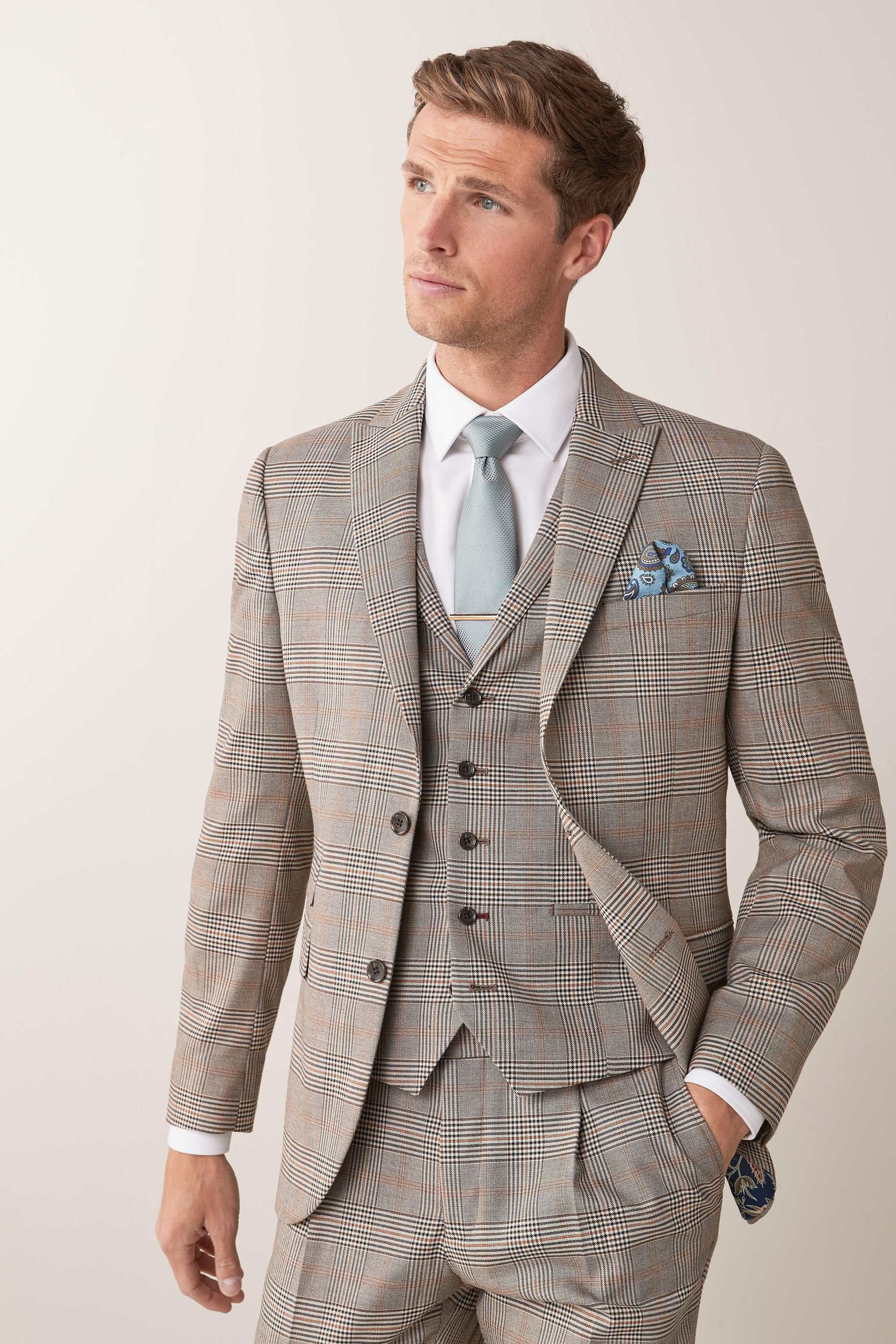 Buy Taupe Slim Fit Check Suit Jacket from Next Luxembourg