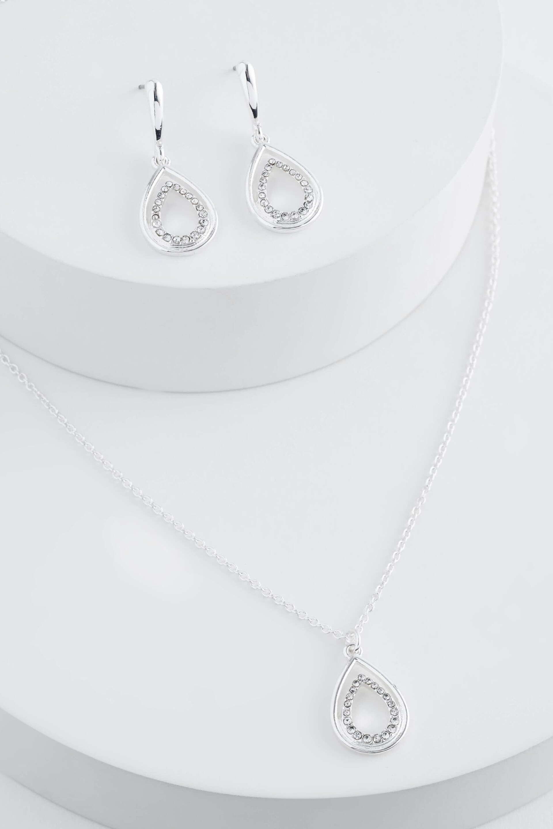 Silver Plated Oval Sparkle Earring and Necklace Set - Image 3 of 3