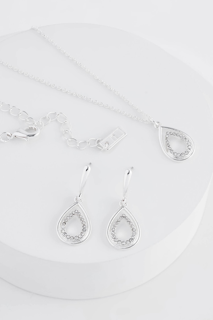 Silver Plated Oval Sparkle Earring and Necklace Set - Image 4 of 4