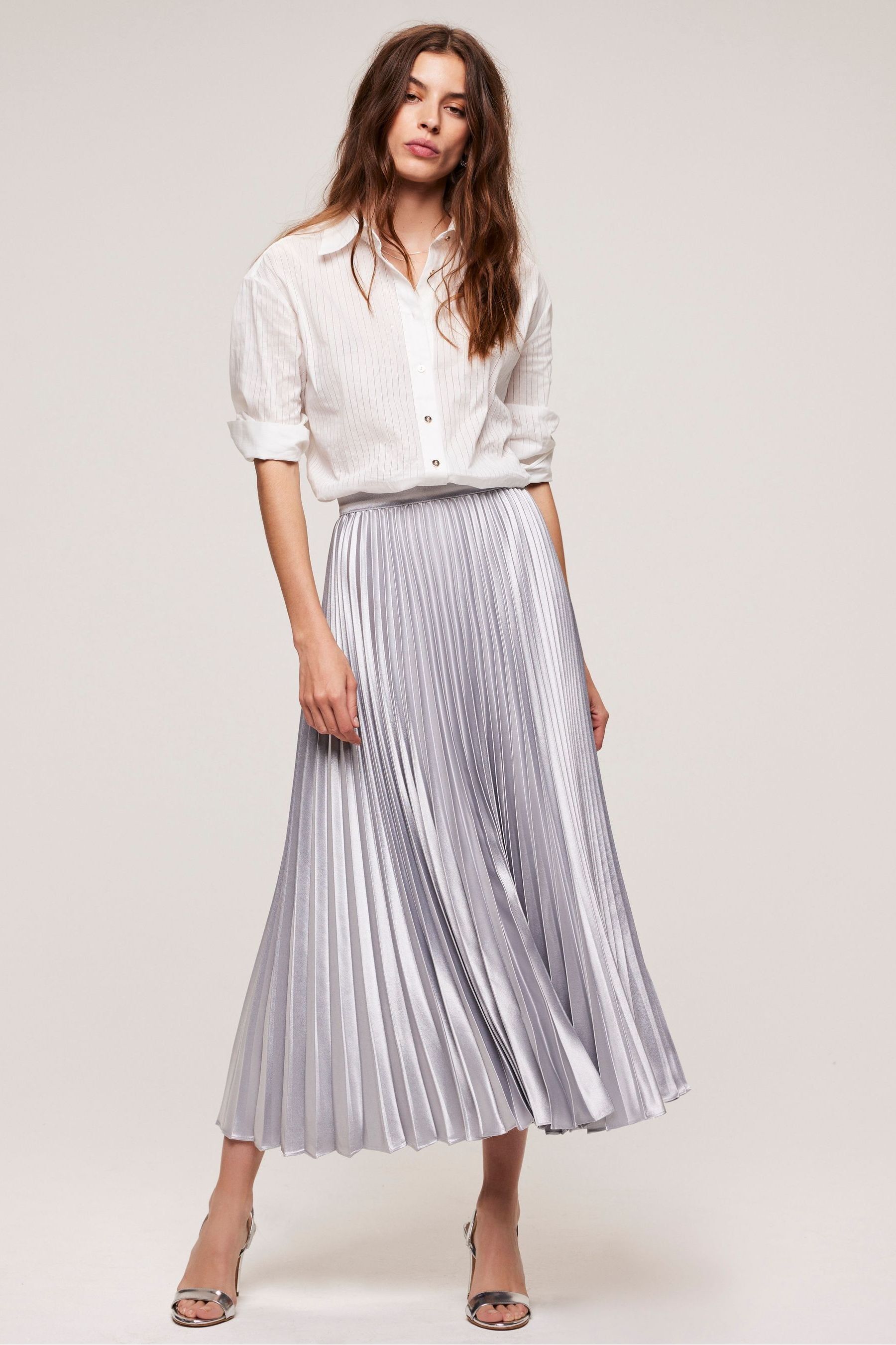 Grey pleated velvet midi skirt shop