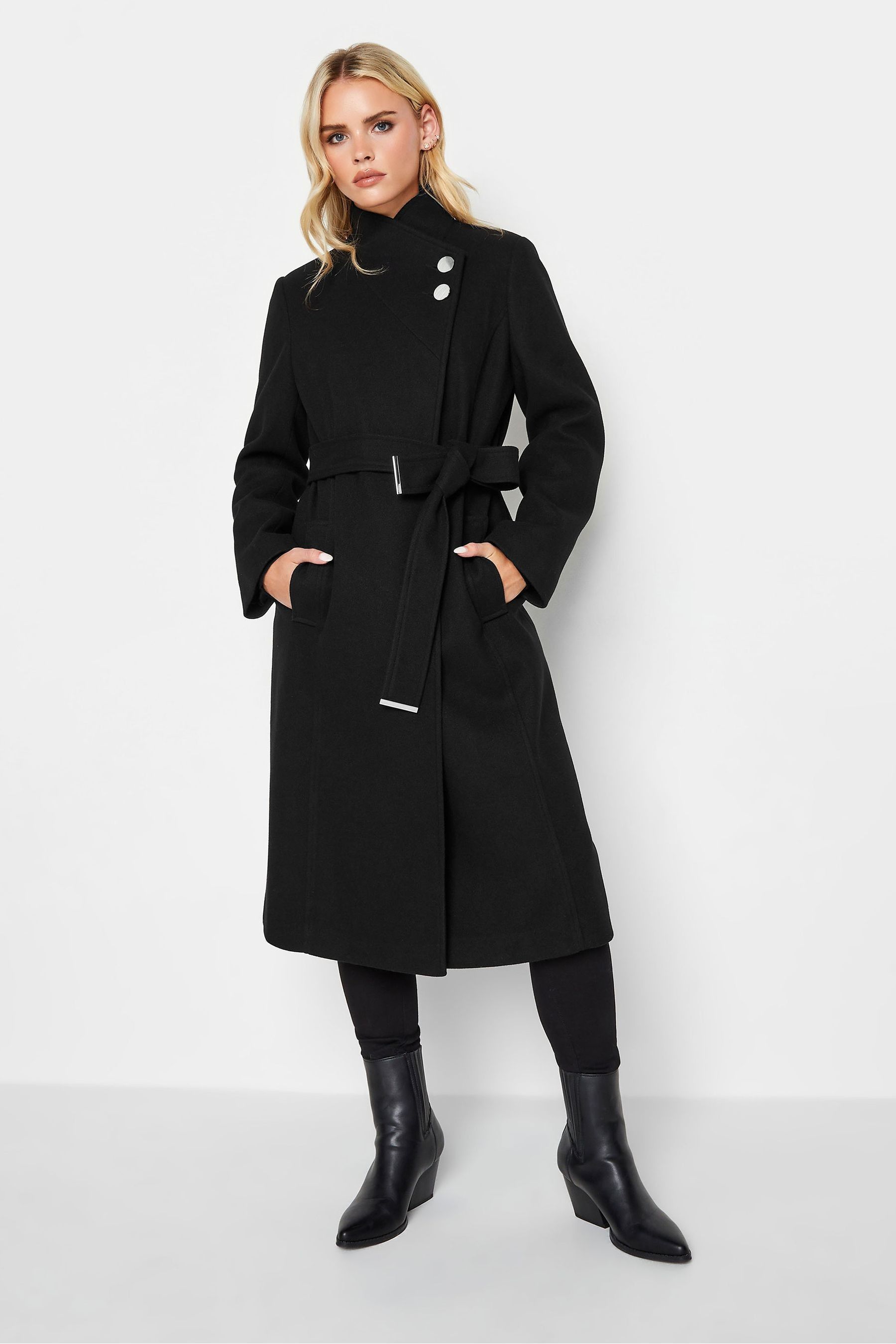 Petite black wrap cheap coat